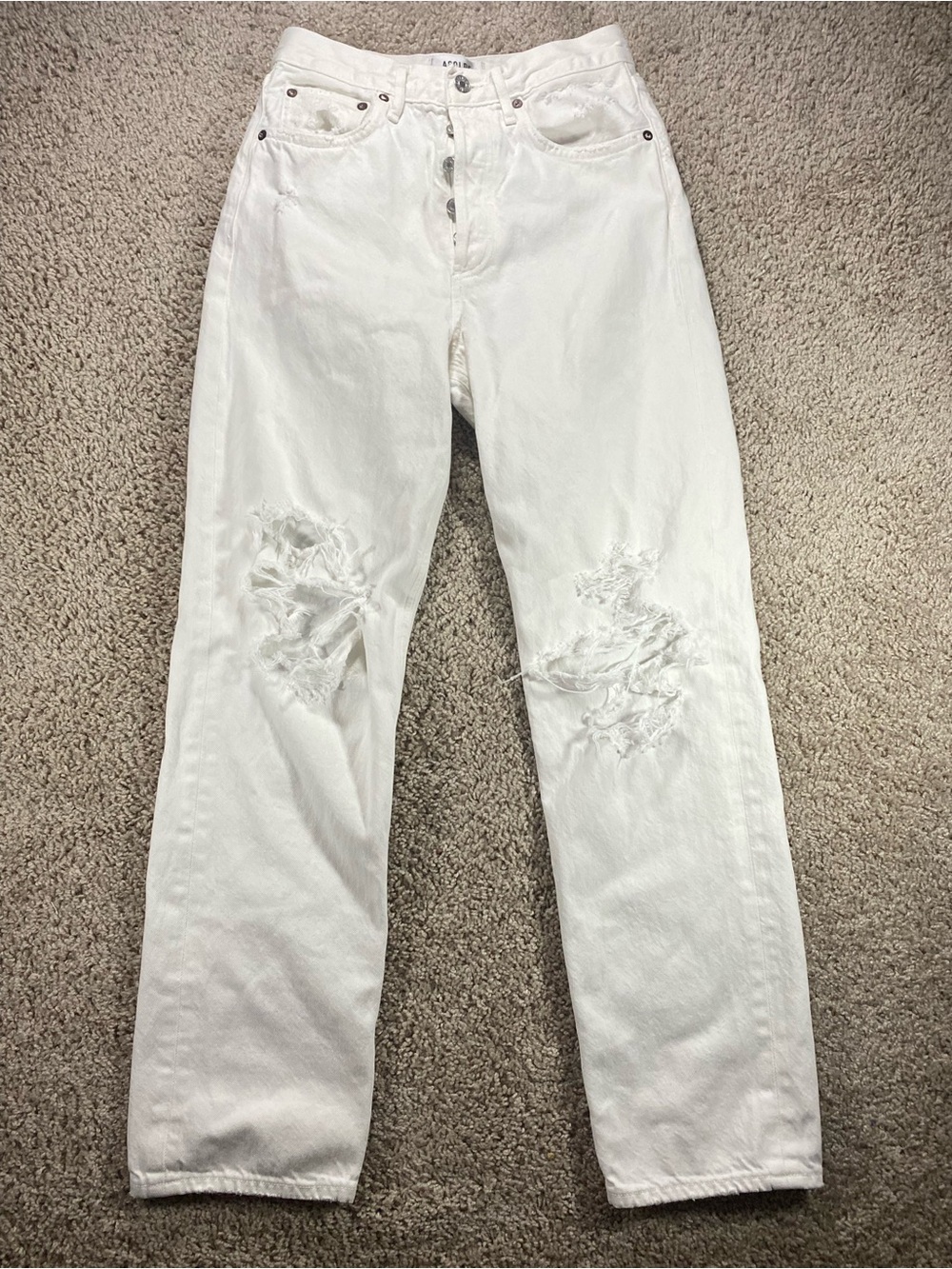 AGOLDE 90s Loose Fit 24 Enamel White Distressed Straight Leg Jeans Grunge Thrash - Picture 2 of 15